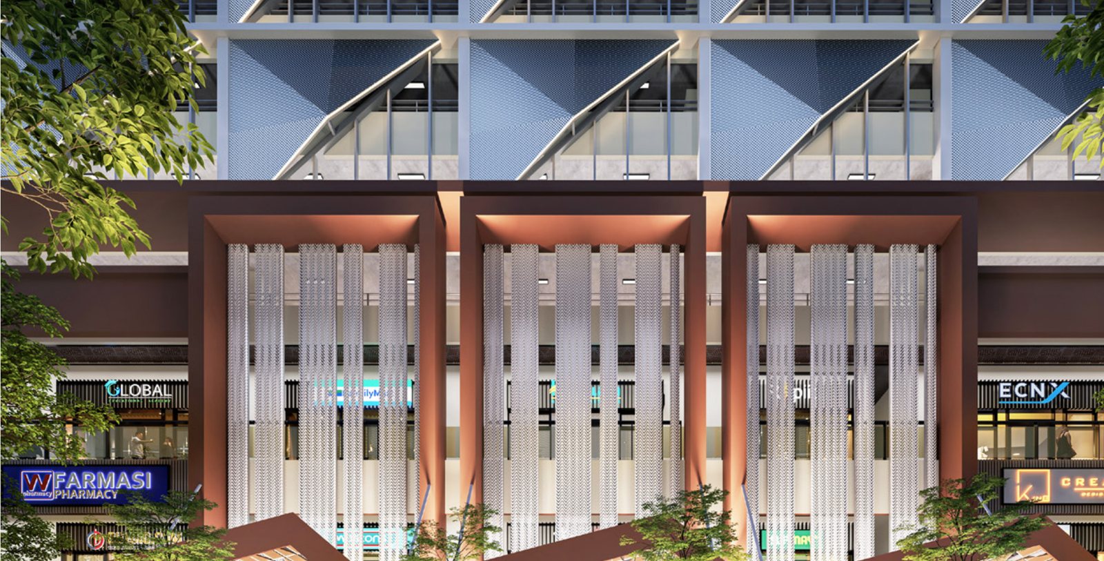 Podium retail The Address dengan kedai dan farmasi